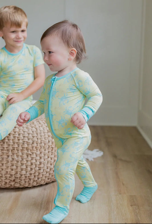 Yellow/Blue Crab Zipper Onesie