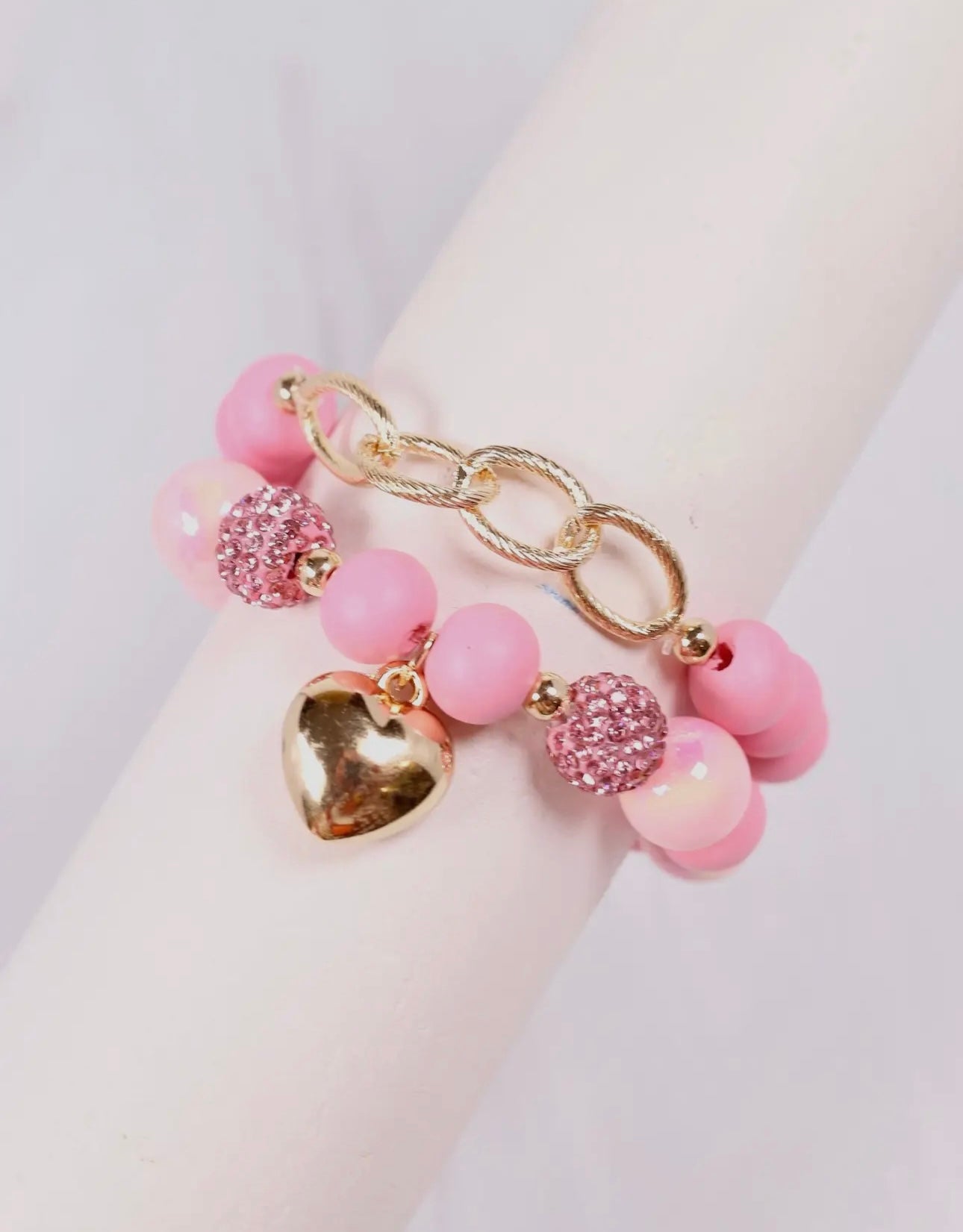 Pink Penny Bracelet Set with Heart