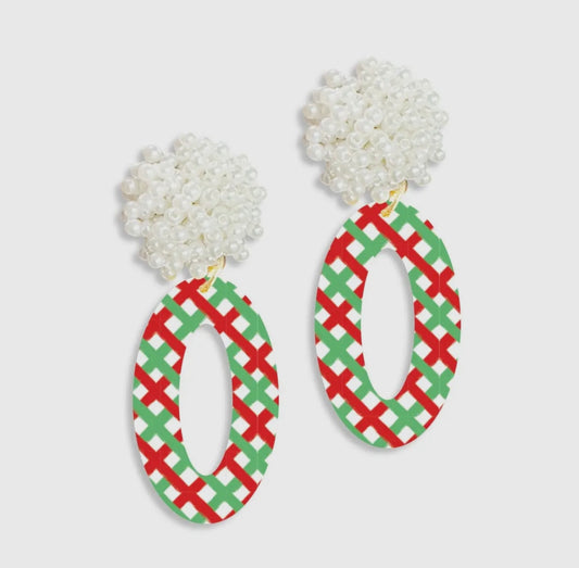 Christmas Plaid Oval Earrings