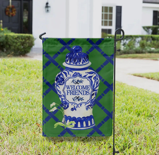 Welcome Friends Ginger Jar Garden Flag