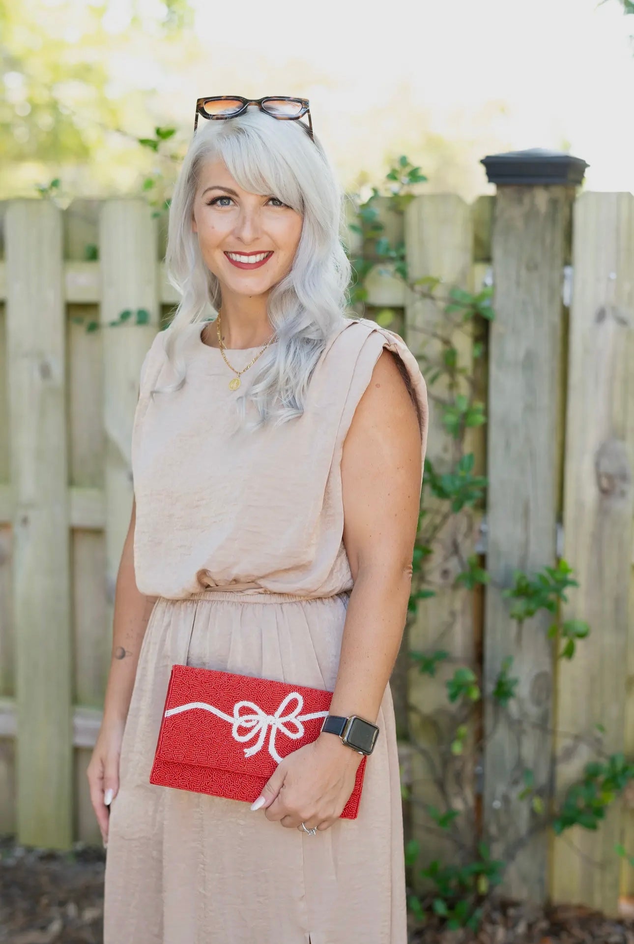 Red Bow Beaded Clutch