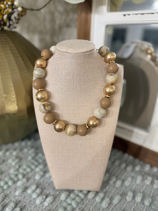 Tan & Gold Ball Necklace