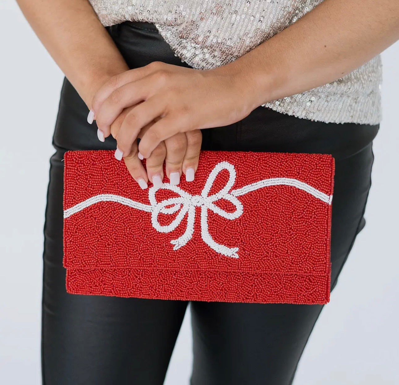Red Bow Beaded Clutch