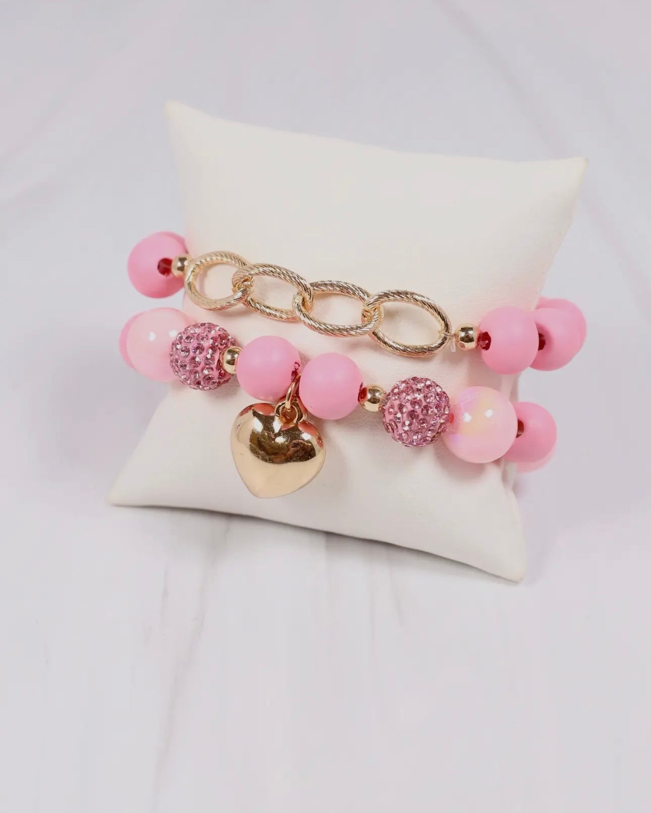 Pink Penny Bracelet Set with Heart