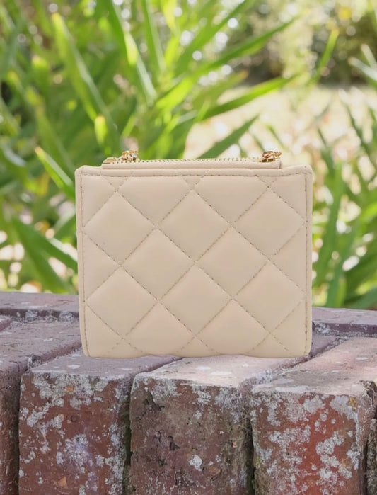 Monica Double Zip Wallet Cream Quilted