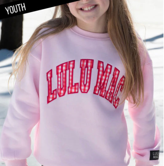 Youth Lulu Mac Pink With Red Gingham Sweatshirt