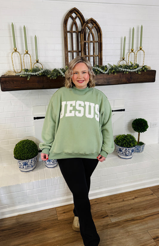 JESUS Mockneck Sweatshirt in Sage