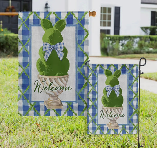 Topiary Bunny Garden Flag