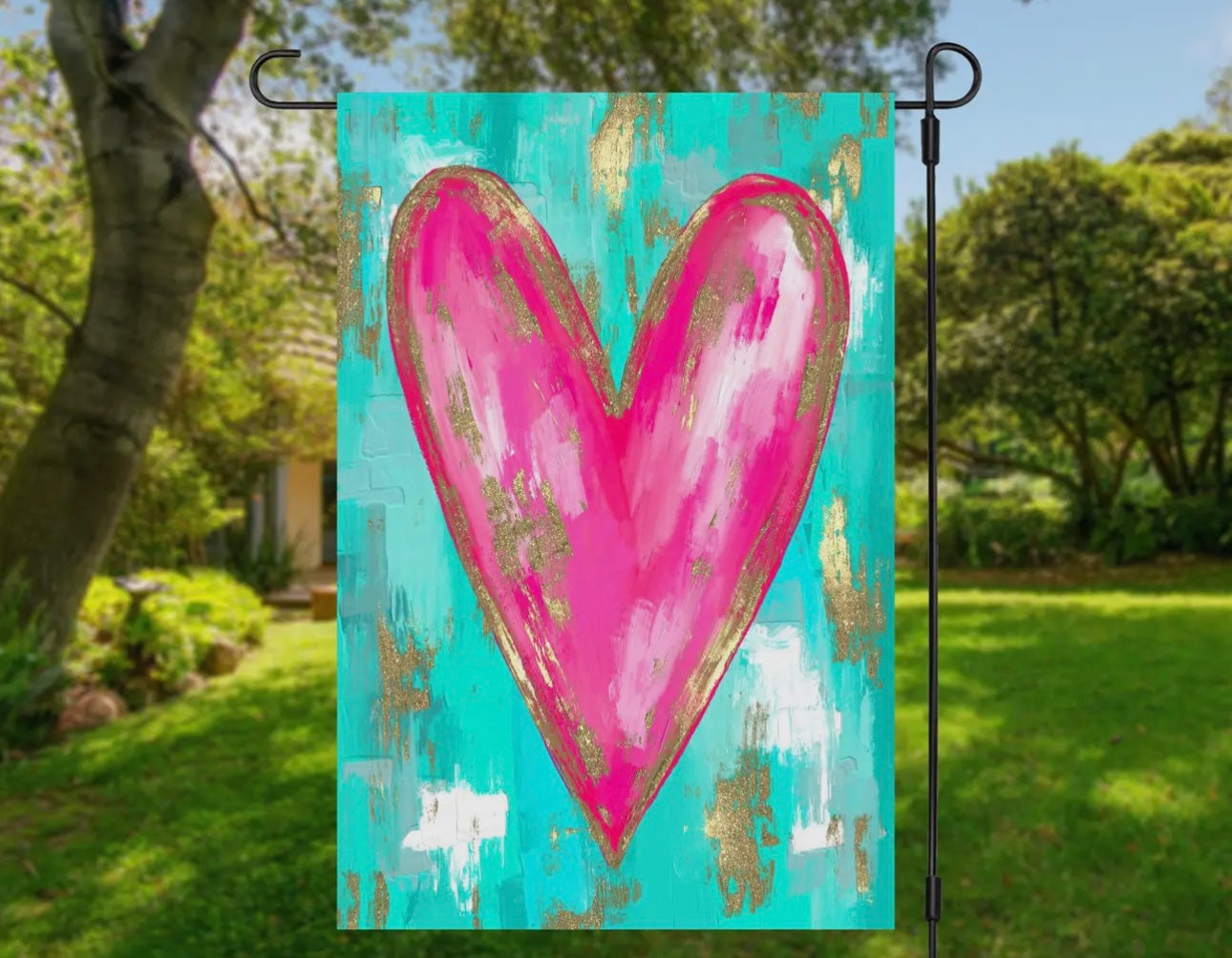 Foil Painted Heart Garden Flag