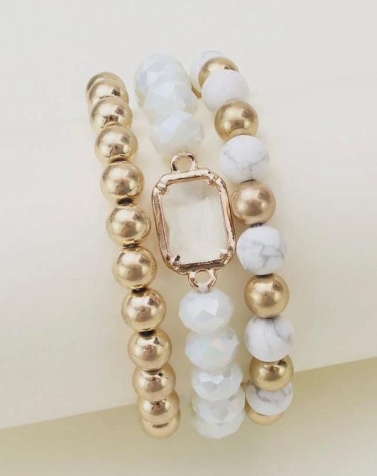 Multi Strand Beaded Bracelet in White