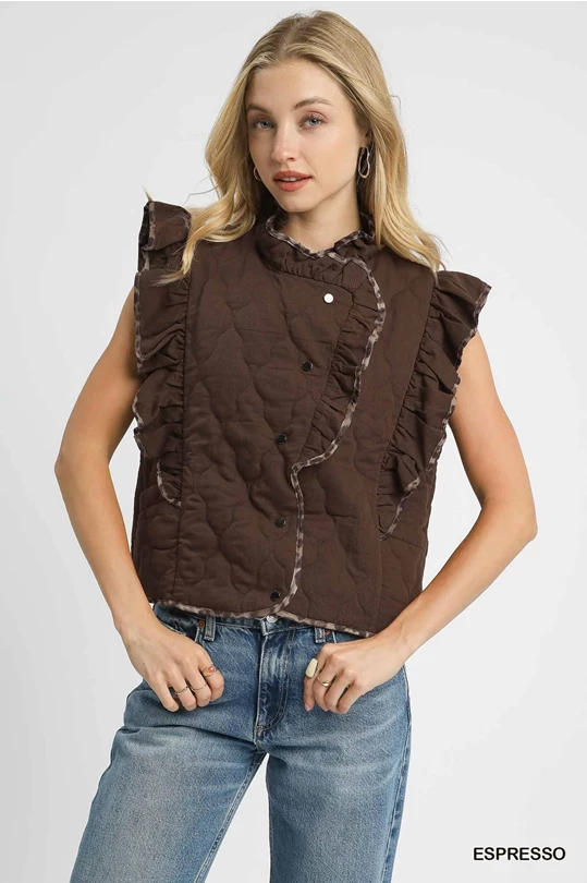 The Quilted Leopard Trim Vest