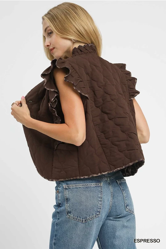 The Quilted Leopard Trim Vest