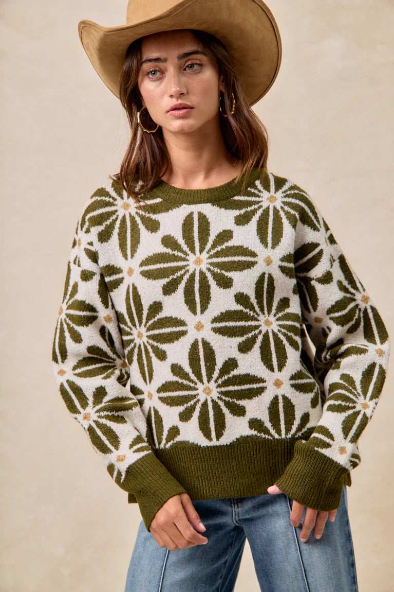 Olive Floral Sweater