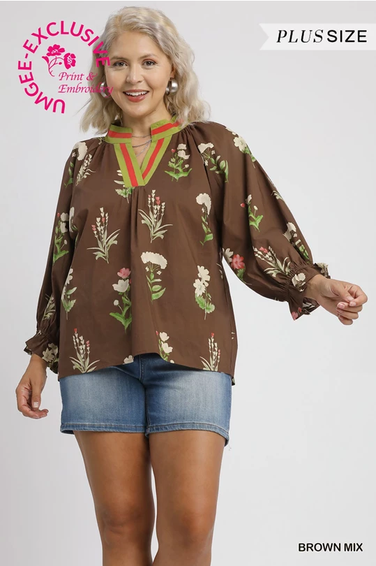 Brown Floral Top - Curvy