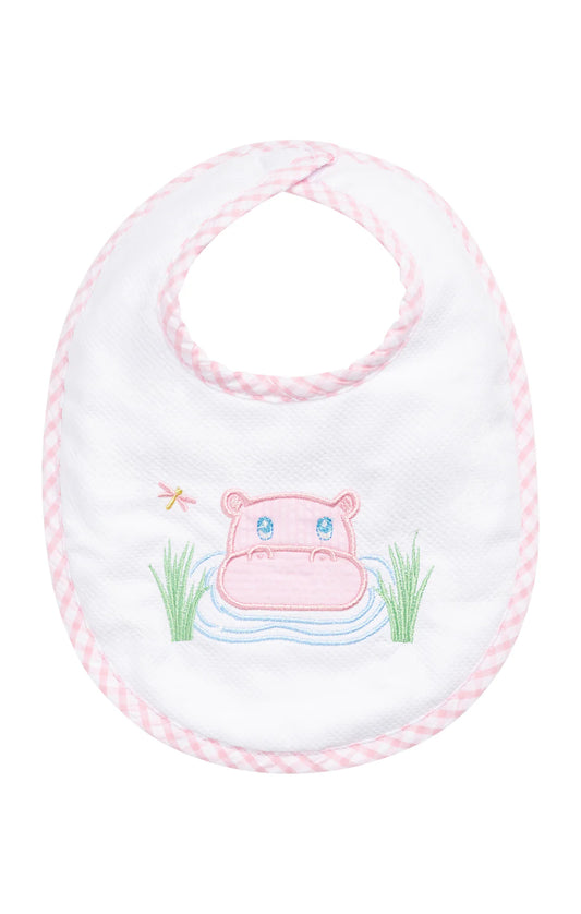 Hippo Applique Basic Bib, Pink