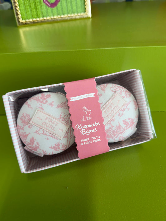Toile First Tooth & First Curl Keepsake Boxes-Pink