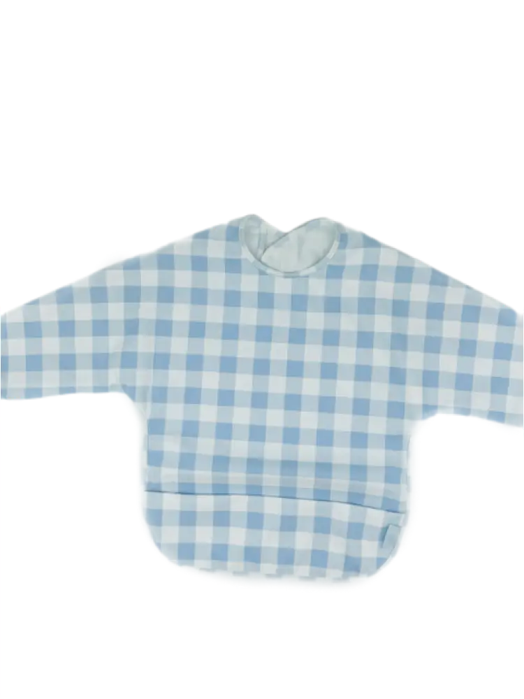 Long Sleeve Signature Catch All Bib - Blue Gingham 6m-2t