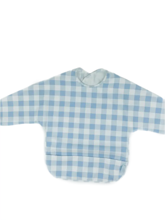 Long Sleeve Signature Catch All Bib - Blue Gingham 6m-2t