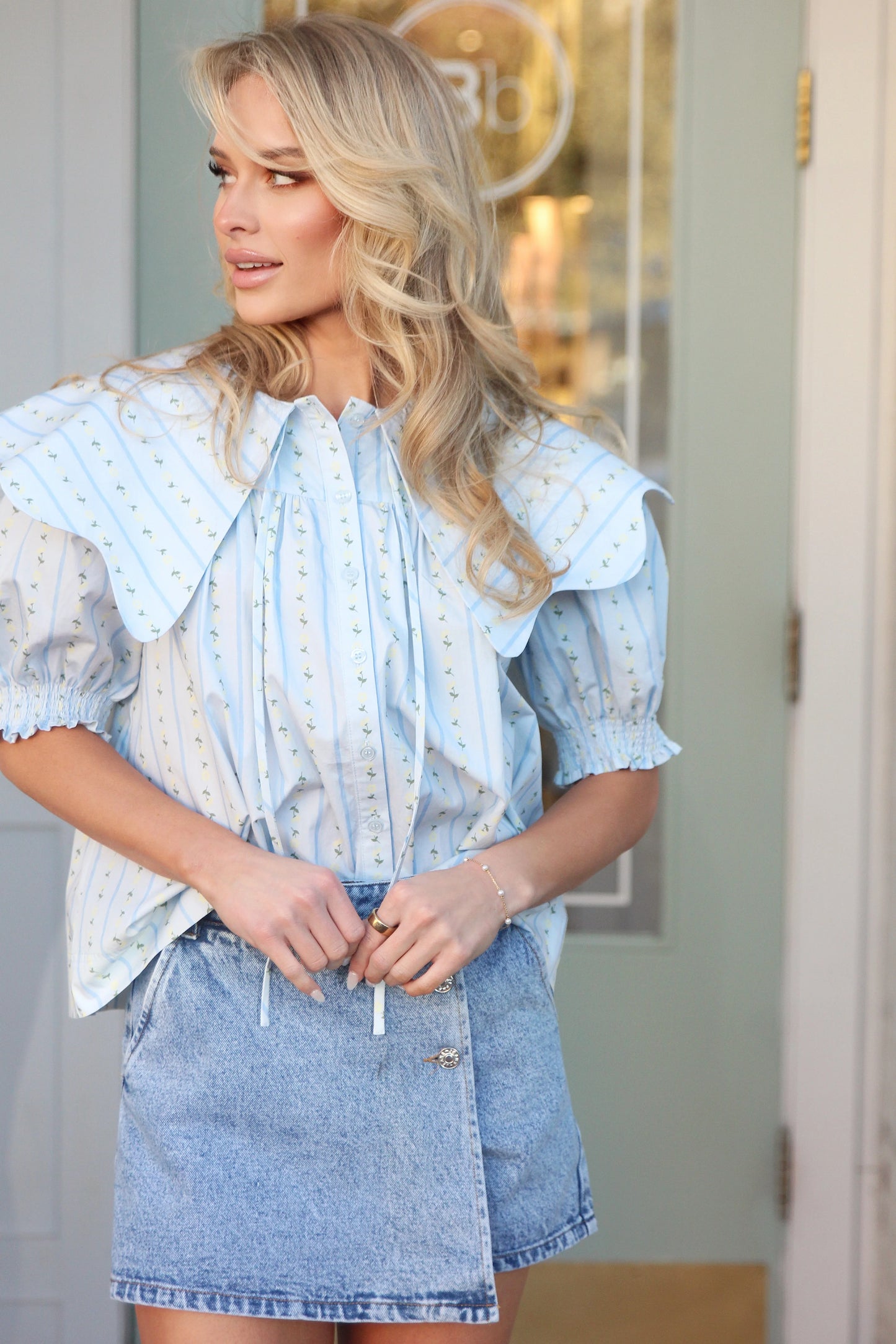 Karlie Floral Stripe Collar Button Top
