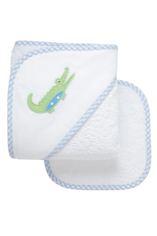 Alligator Baby Hooded Towel & Washcloth Set, Blue