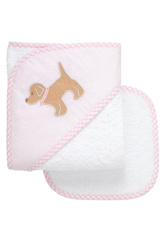 Puppy Baby Hooded Towel & Washcloth Set, Pink