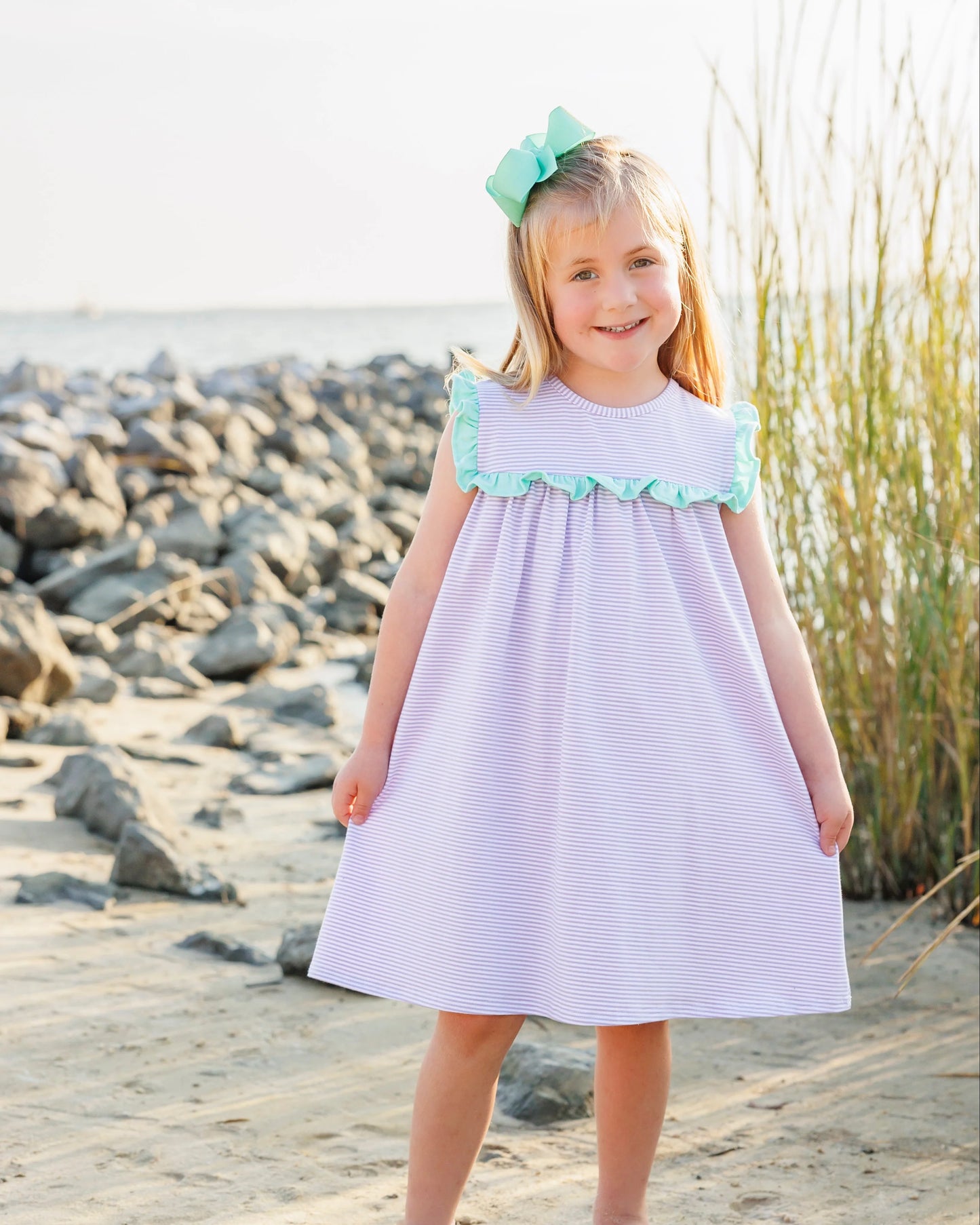 Bella Dress Lavender Stripe and Mint