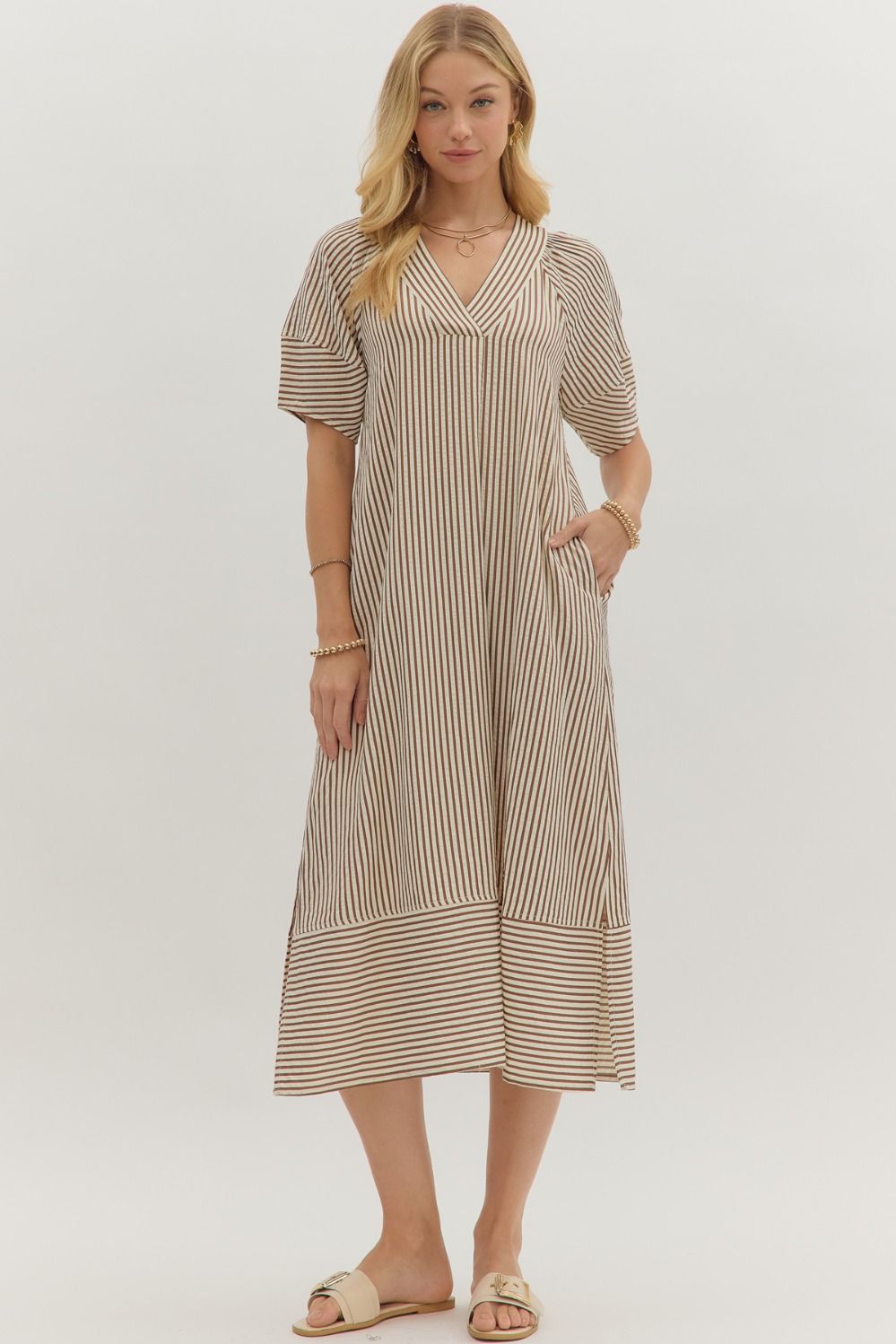 For The Record Striped Midi Dress