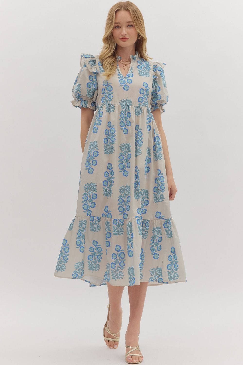 Blue Blossoms Midi Dress