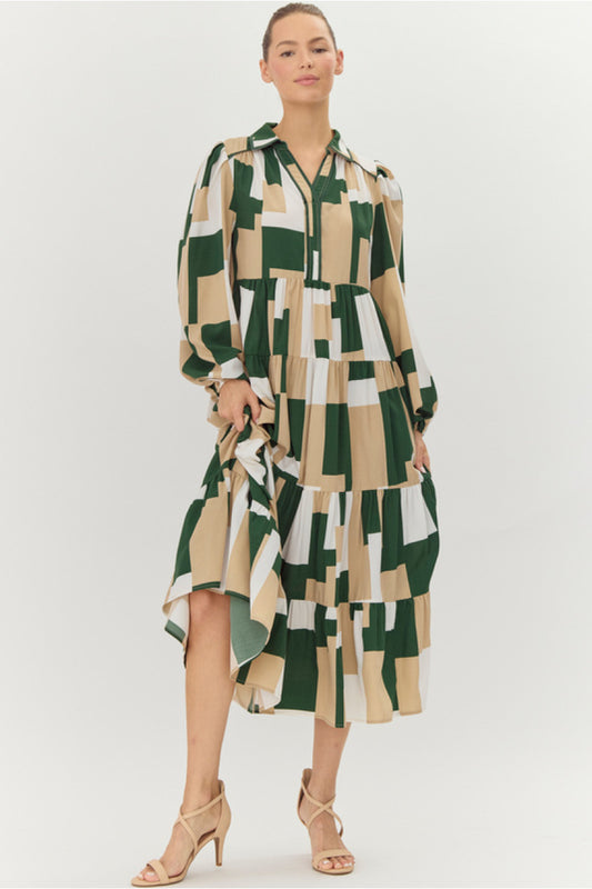 Hunter Green Checkered Midi Dress