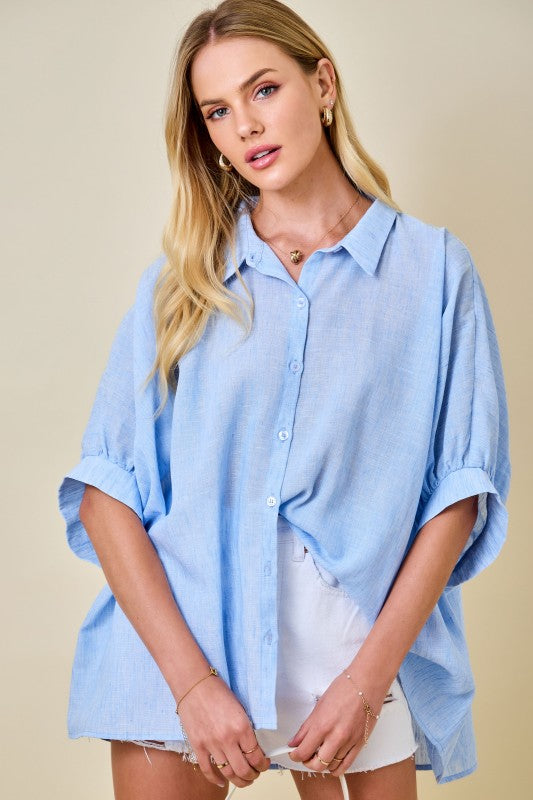 Oversized Blue Botton Down Top