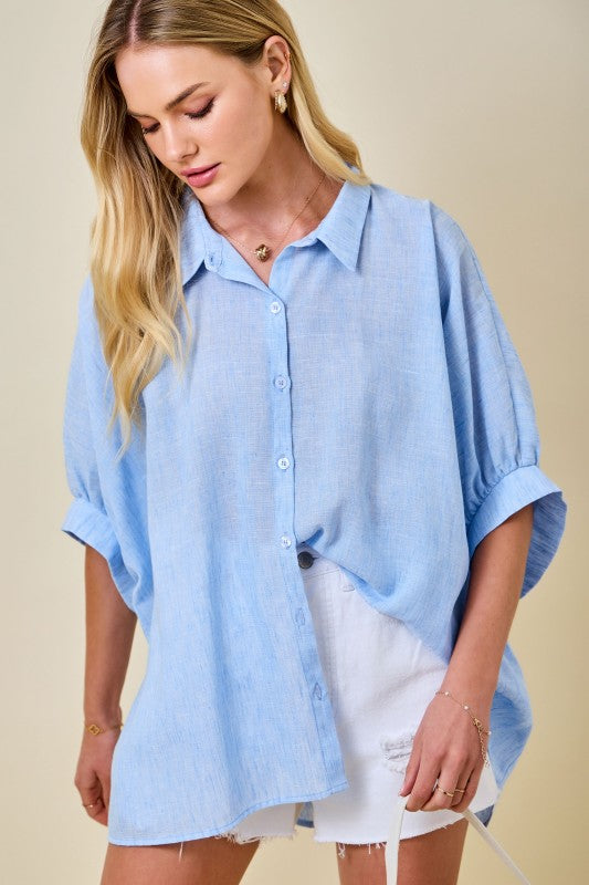 Oversized Blue Botton Down Top