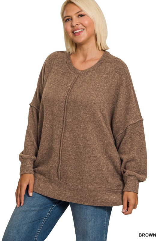 Your Go To Oversized Sweater in Brown - Plus