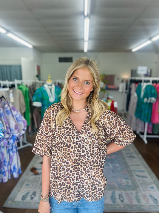 The Scalloped Leopard Blouse