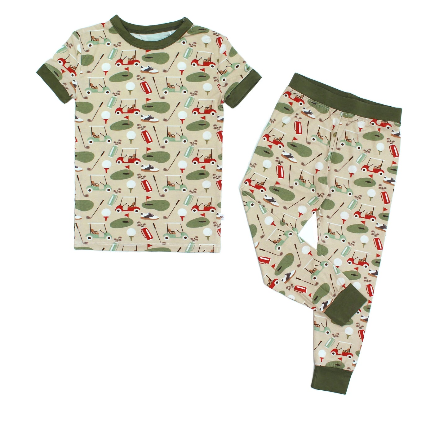 Tee Time Golf Bamboo Short Sleeve Kids Pajama Pants Set