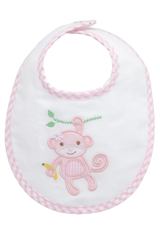 Monkey Applique Basic Bib, Pink