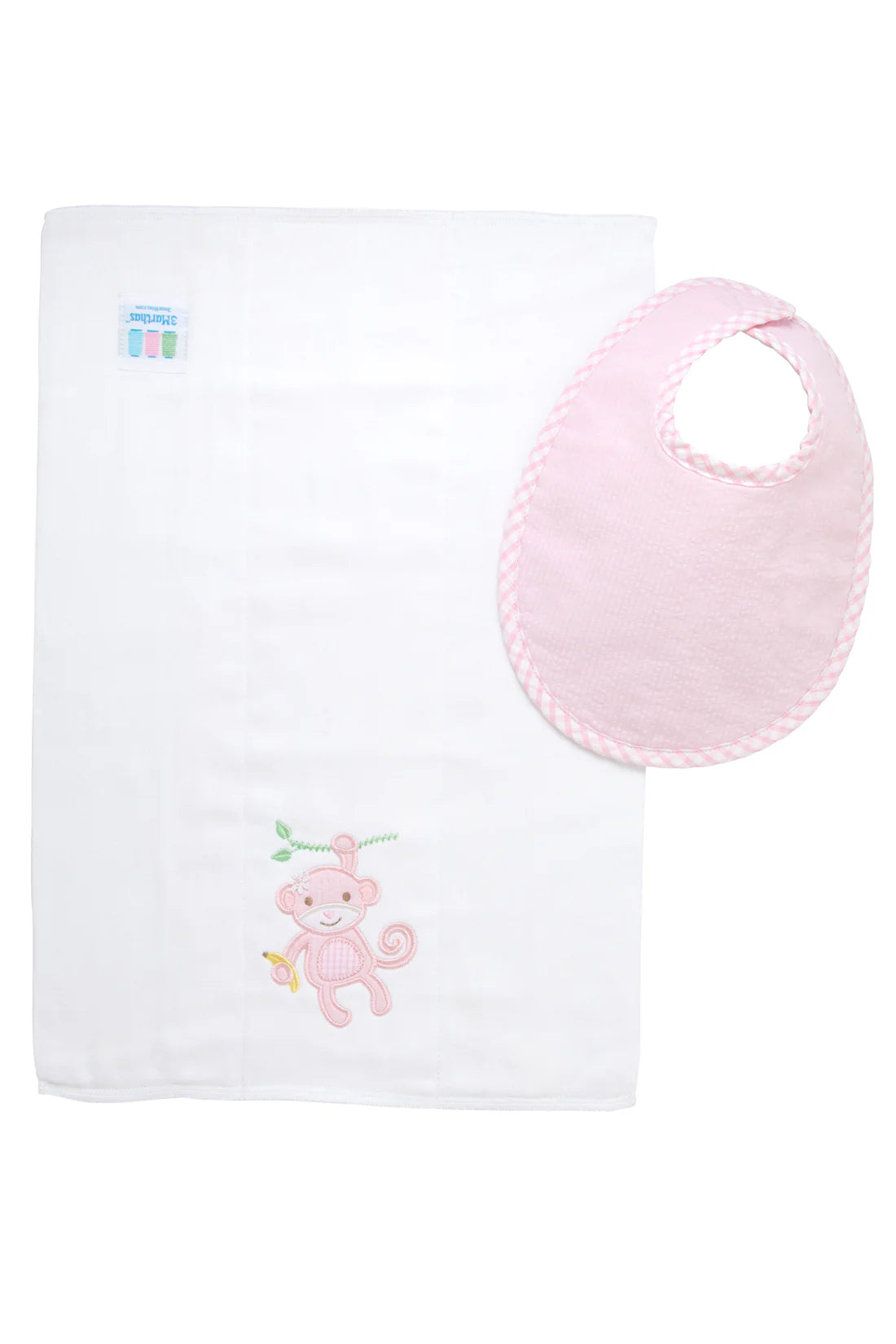 Monkey Basic Bib & Burp Boxed Set, Pink