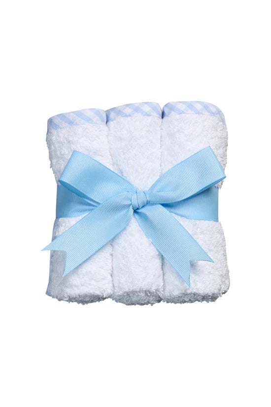 Set of Three Washcloths, Blue Seersucker Big Check