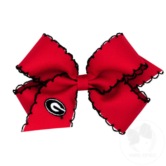 Wee Ones Medium Grosgrain Hair Bow with Moonstitch Edge and Embroidered GA Logo