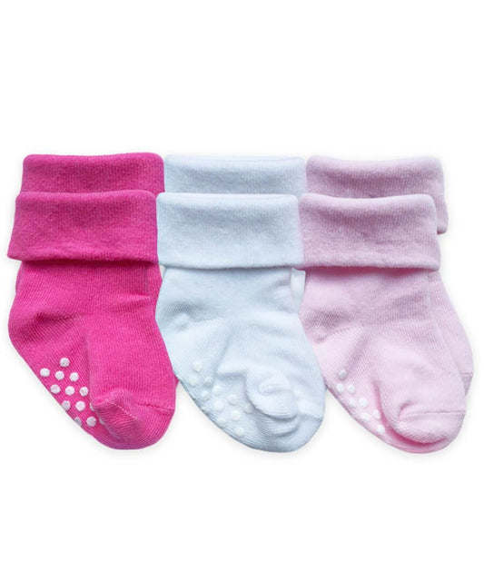 Jefferies Socks Non-Skid Turn Cuff Socks 3 Pair Pack-Girls Multi