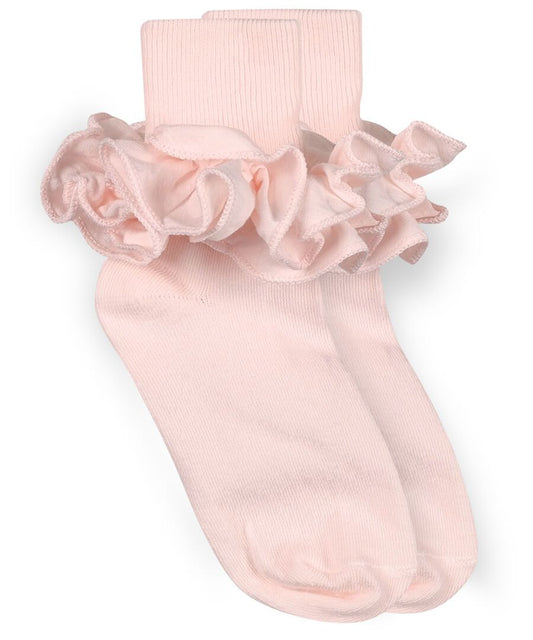 Jefferies Socks Misty Ruffle Lace Turn Cuff Socks 1 Pair-Pink
