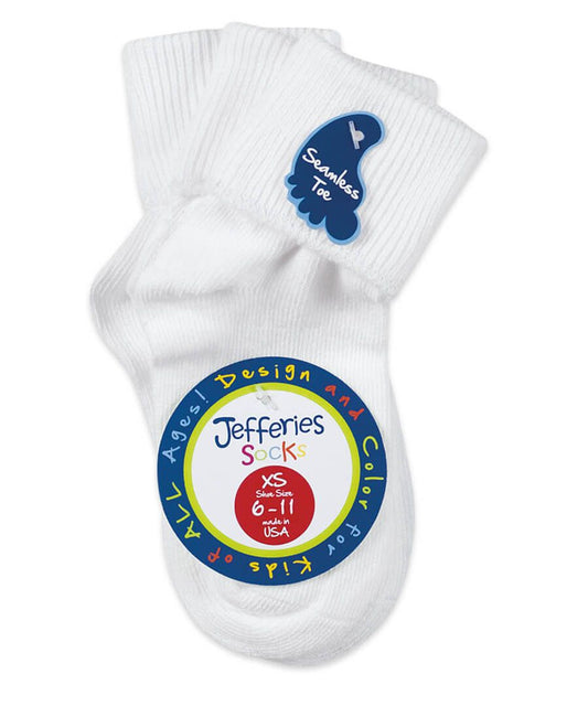 Jefferies Socks Smooth Toe Turn Cuff Socks 3 Pair Pack-White