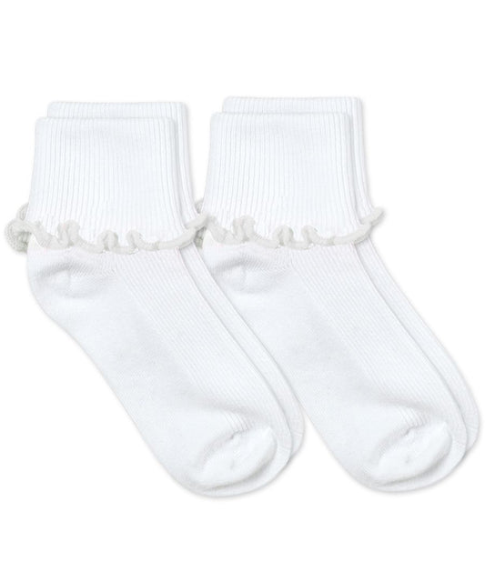 Jefferies Socks Ripple Edge Smooth Toe Turn Cuff Socks 2 Pair Pack-White