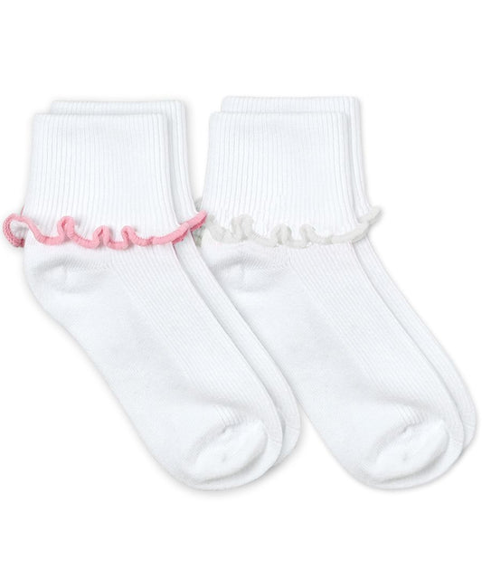 Jefferies Socks Ripple Edge Smooth Toe Turn Cuff Socks 2 Pair Pack-Pink/White